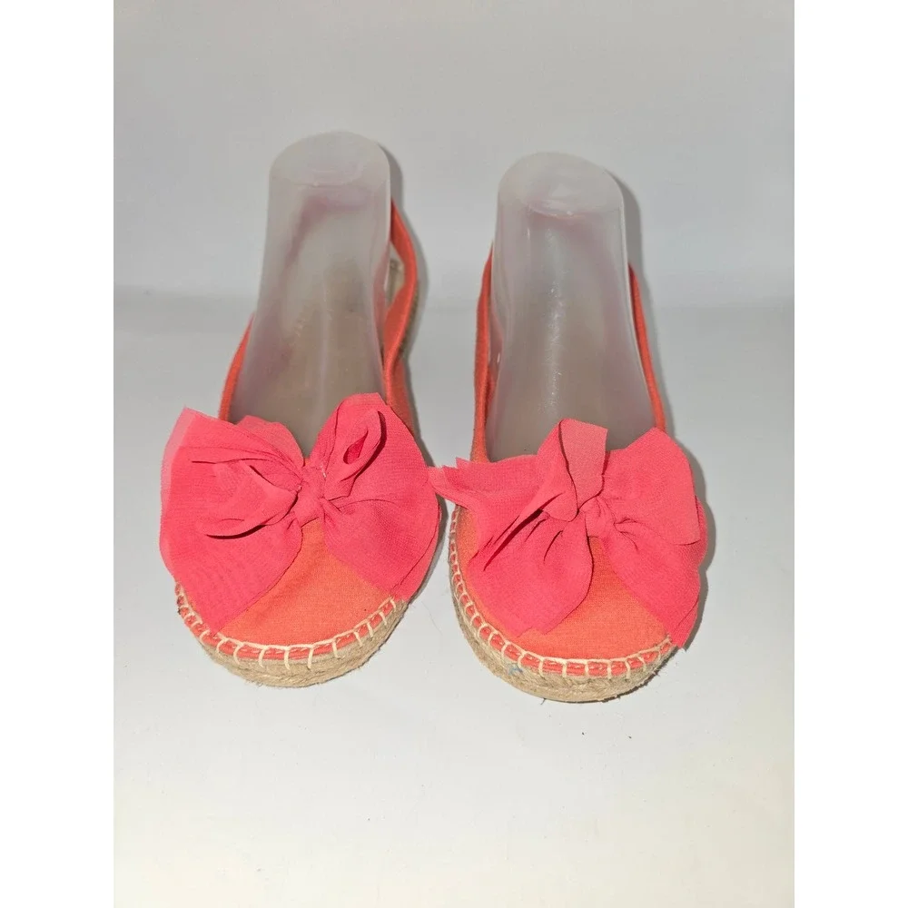 Coral Espadrille Slingback Flats with‎ Oversized Chiffon Bow Round Toe Summer 9M